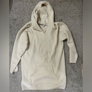 TSE Cashmere Hooded Knit in Soft Cream Women's Size Large Pocket Kangaroo Pure